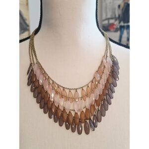 Chico's Layered Teardrop Statement Bib Necklace Blush Pink Brown Boho